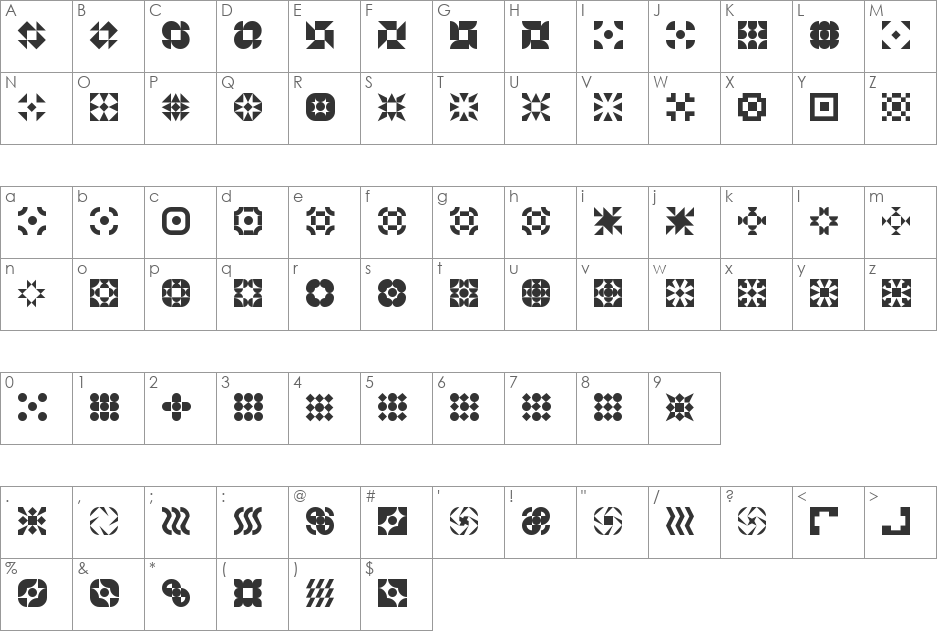5Geomedings font character map preview