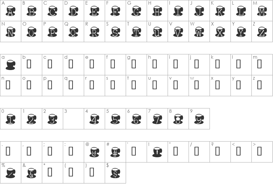 AEZ mmm caffeine font character map preview