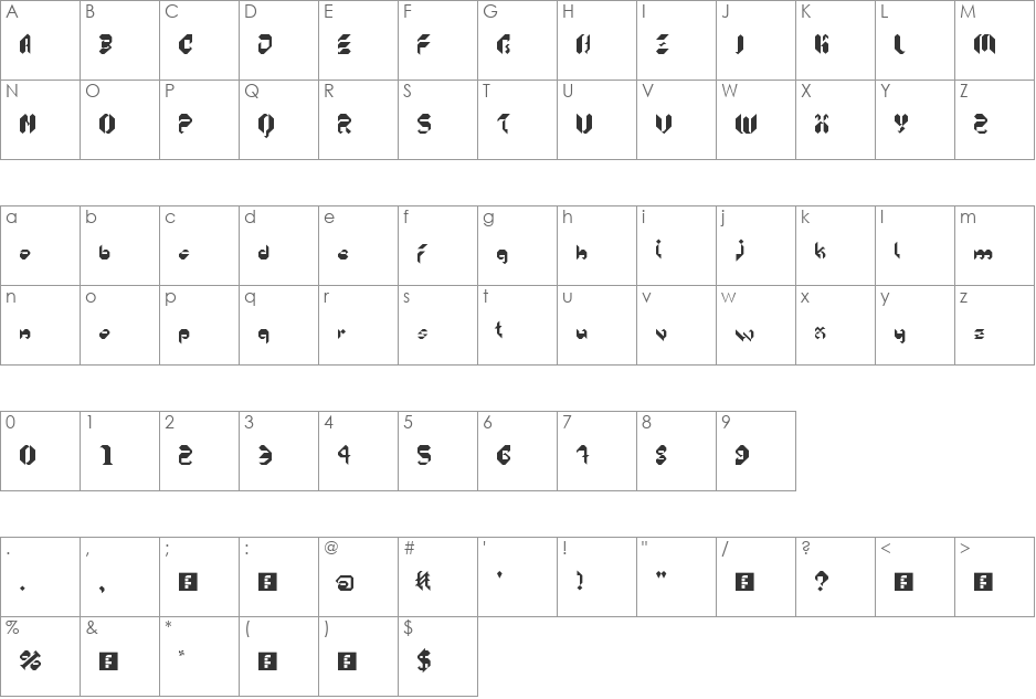 5Kreeper font character map preview