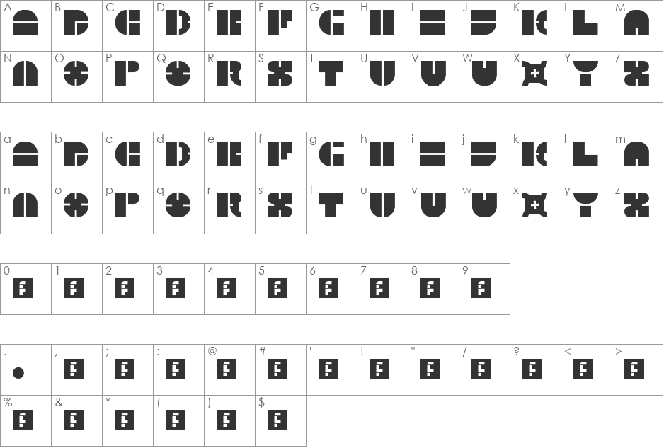 5Megabam font character map preview