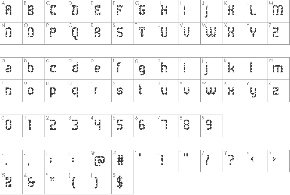 5Metrik Light Alien font character map preview