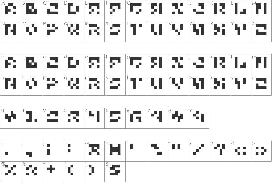 5Microchip Nowhere font character map preview