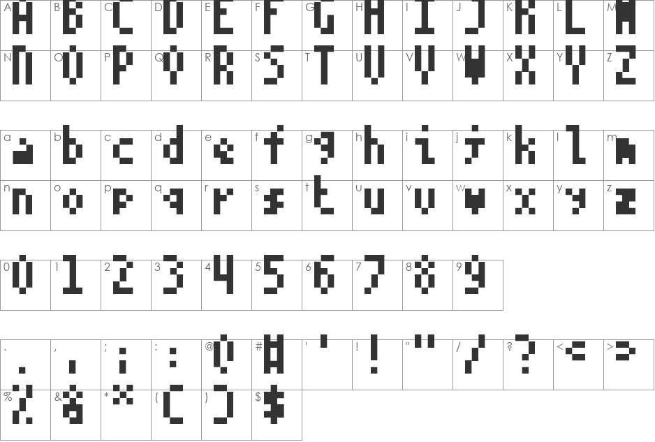5Monopix font character map preview
