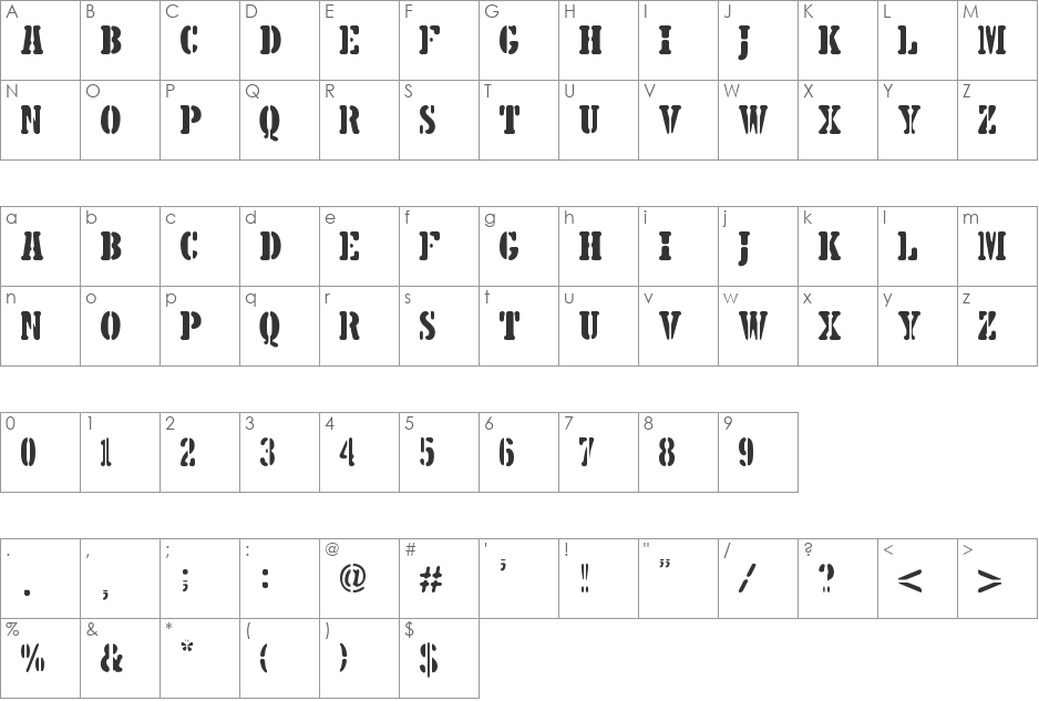5TH AVENUE STENCIL font character map preview