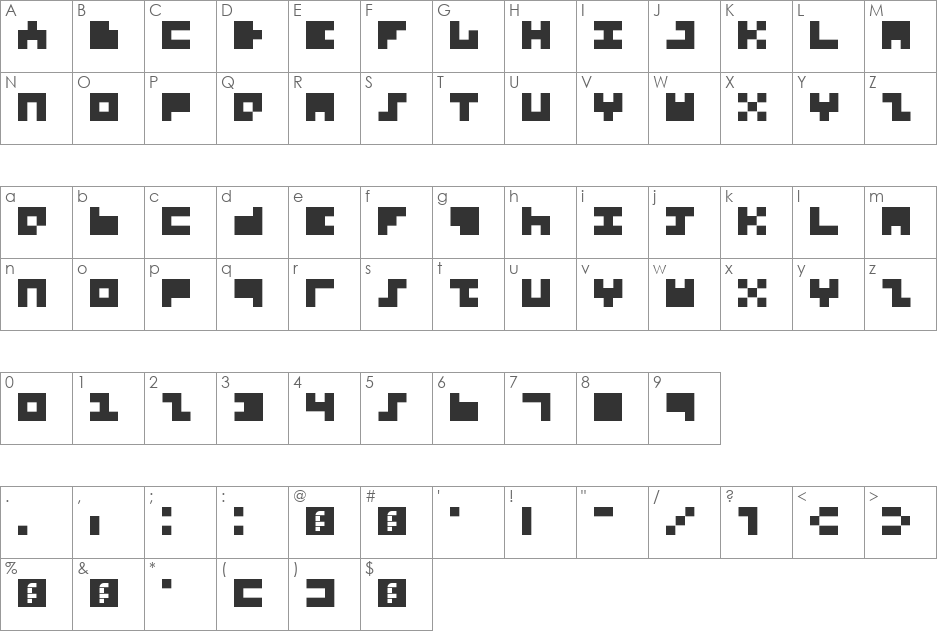 5Threezy font character map preview