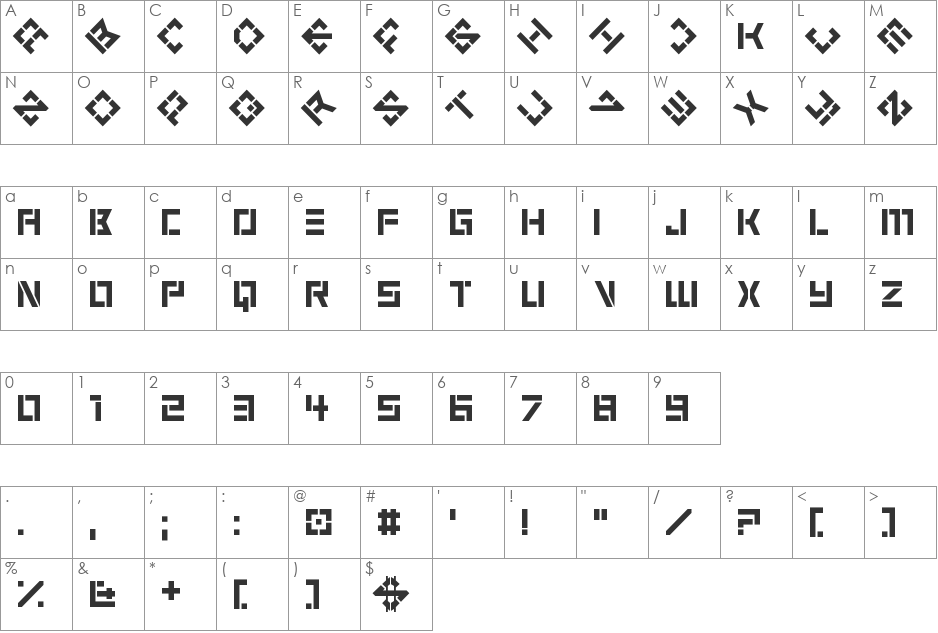 6 Cells font character map preview