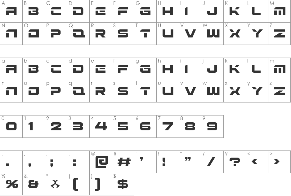 629Toonami font character map preview