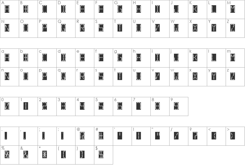 7 SEGMENTAL DIGITAL DISPLAY font character map preview