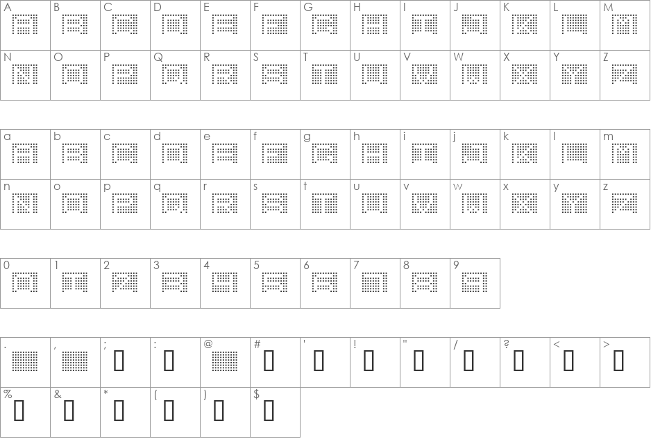 7inch Regular font character map preview