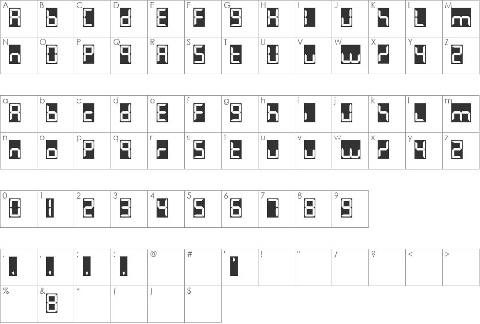 7LED font character map preview