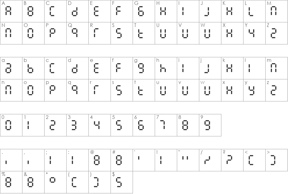 7LineDigital font character map preview
