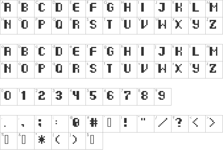 7pxbus font character map preview