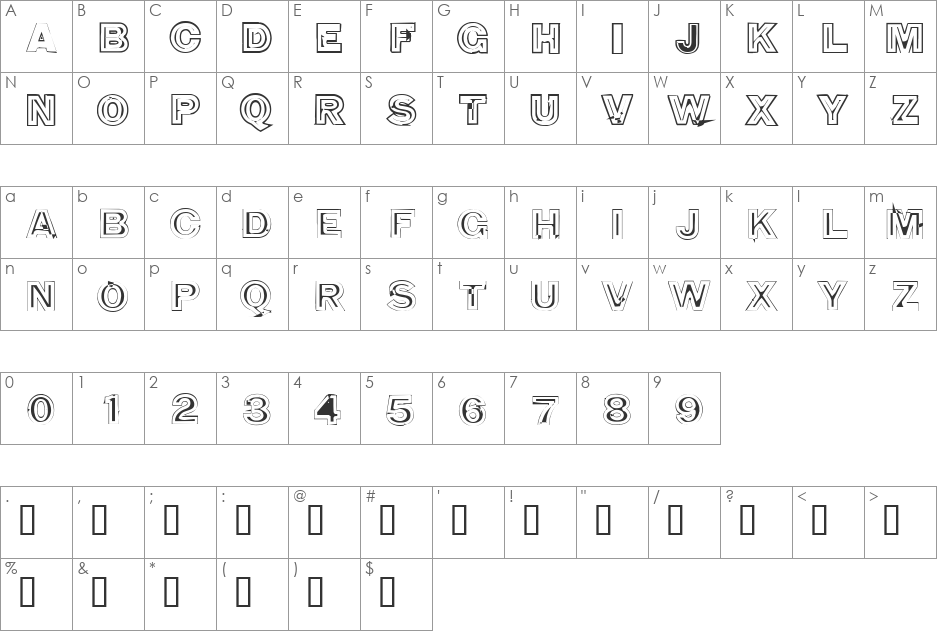 850 double bumper alley font character map preview