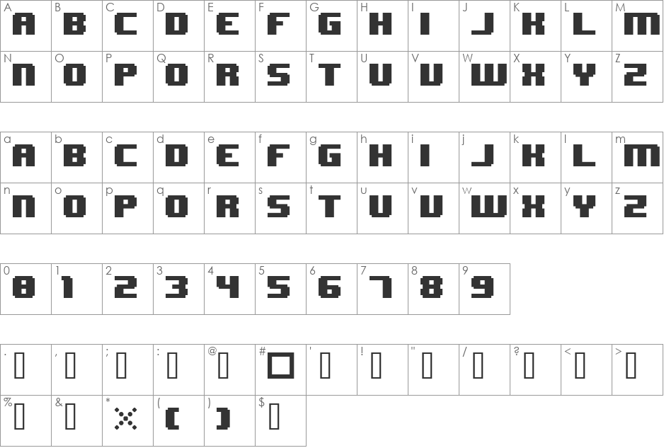 8BIT WONDER font character map preview