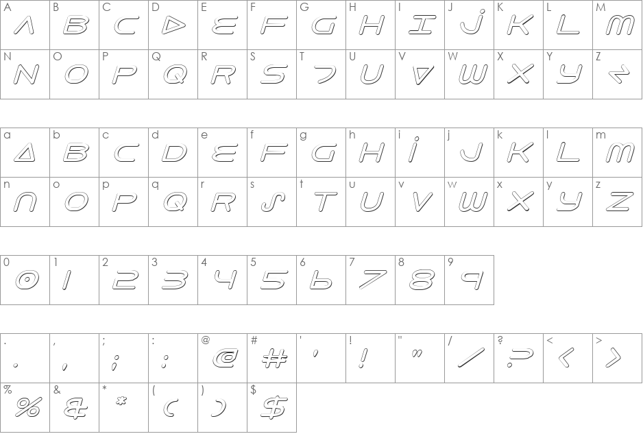 8th Element 3D font character map preview