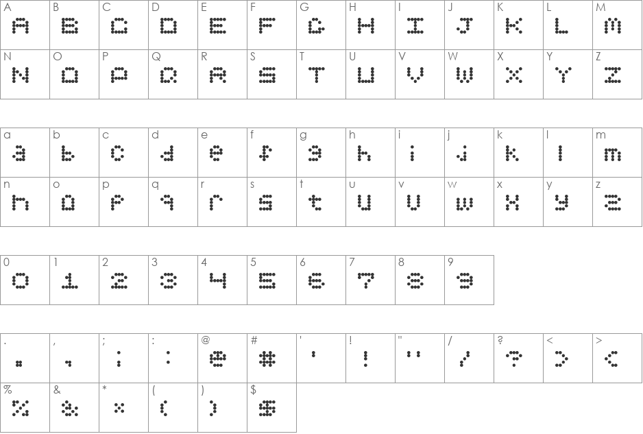 90's Printer font character map preview