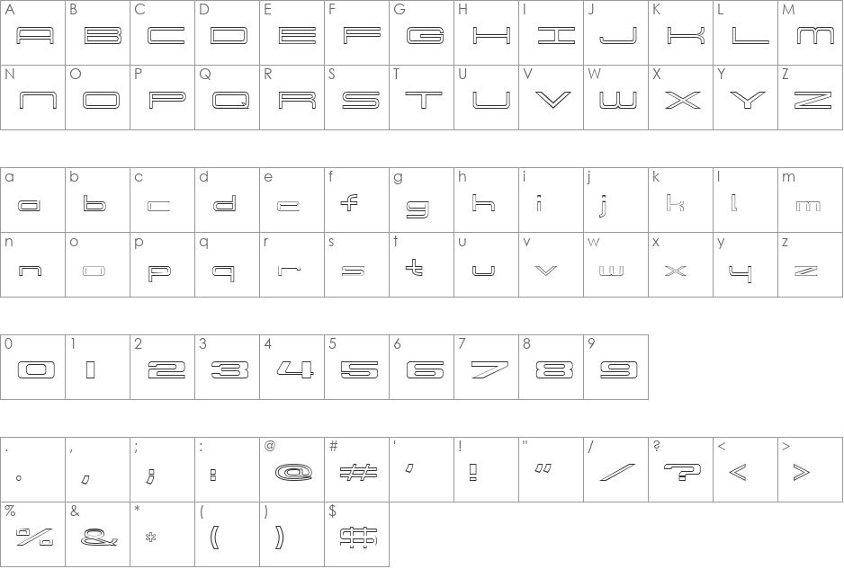 914-OUTLINE font character map preview