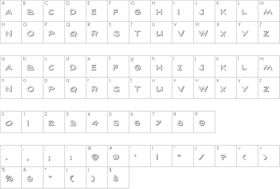 98 Bottles of Beer Rotated font character map preview