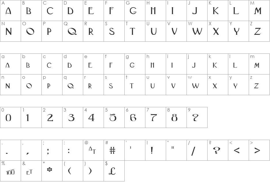 BlackAdderII Wide font character map preview