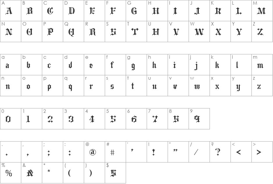 BlackAngels font character map preview