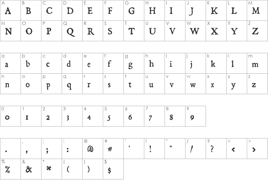 BlackBeard font character map preview