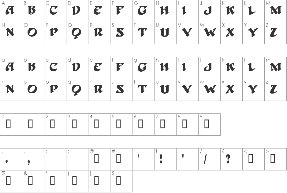 BlackBeard font character map preview