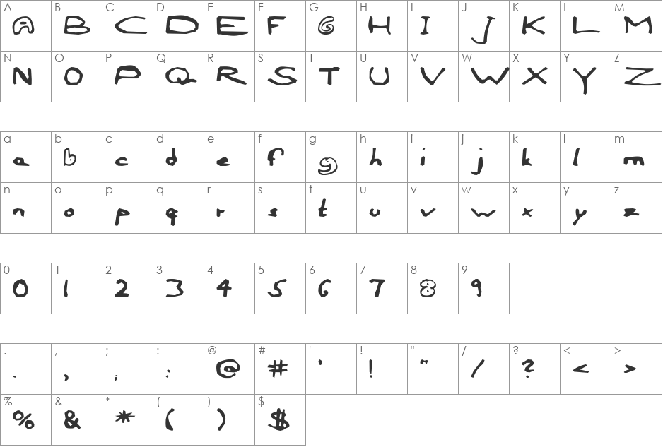 AEZ outline frenzy-1 font character map preview