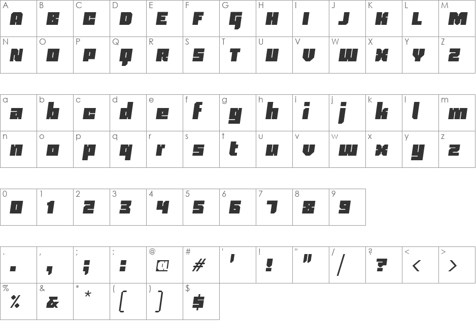 Blackentina 4F font character map preview