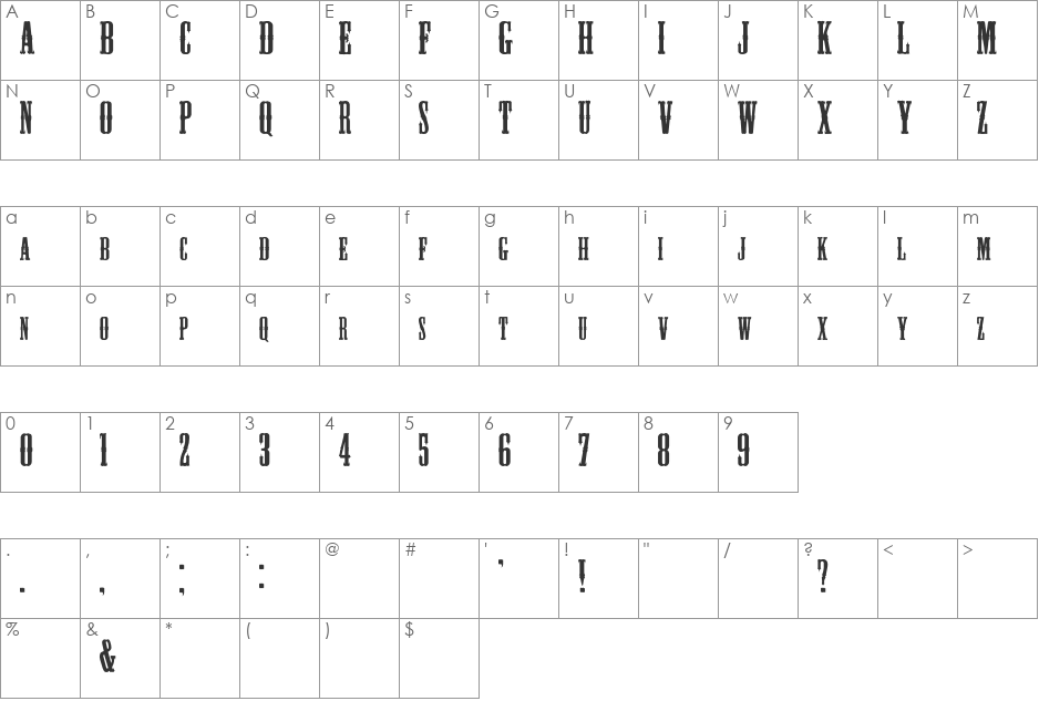 BlackHawk font character map preview