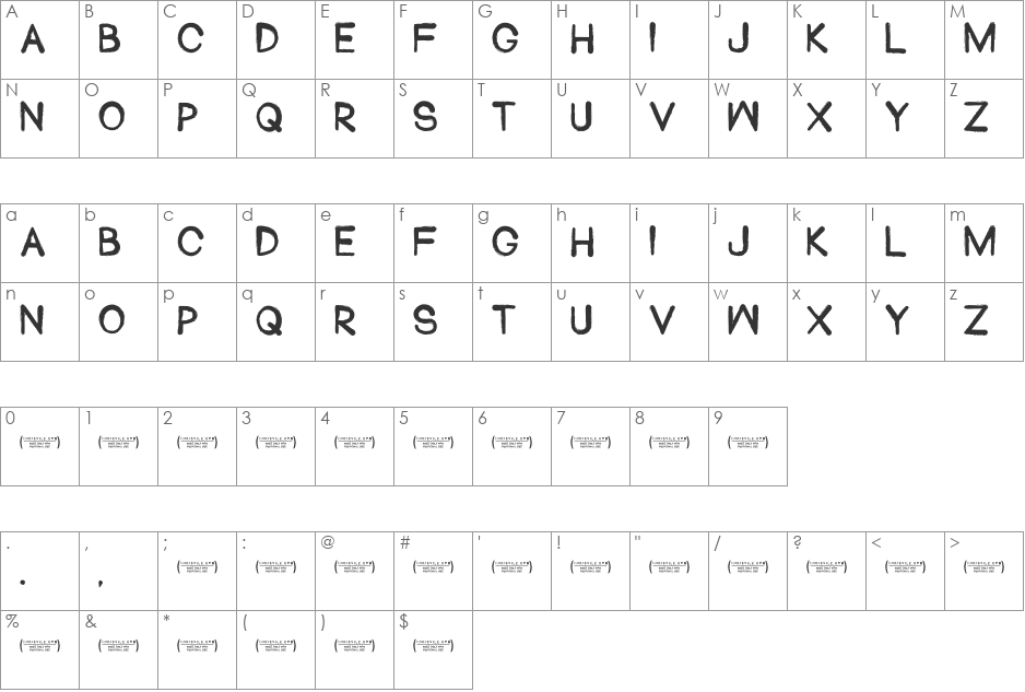 Blackhead font character map preview