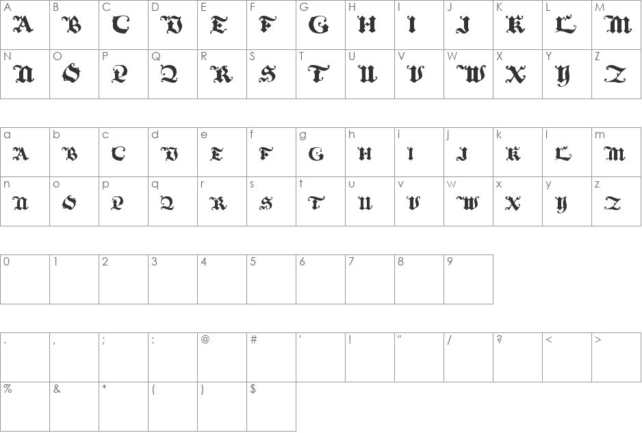BlackInitialText font character map preview