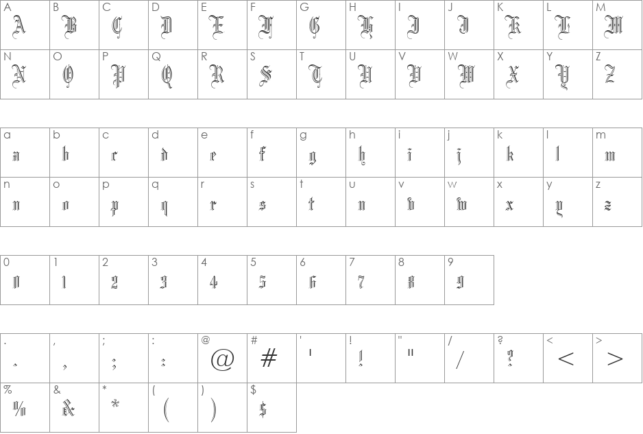 Blackletter686 BT font character map preview