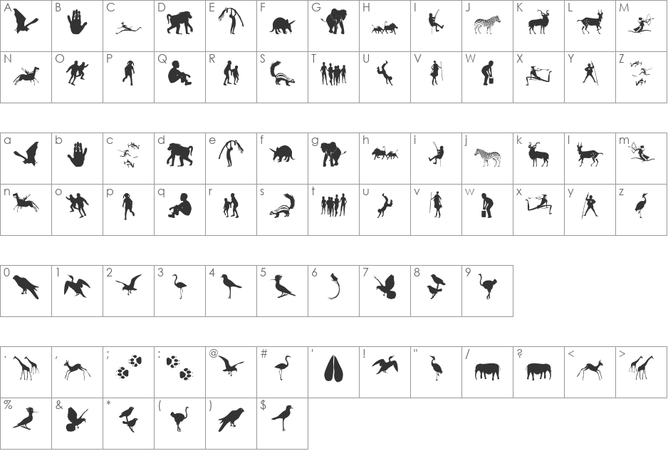 BlackLiving font character map preview