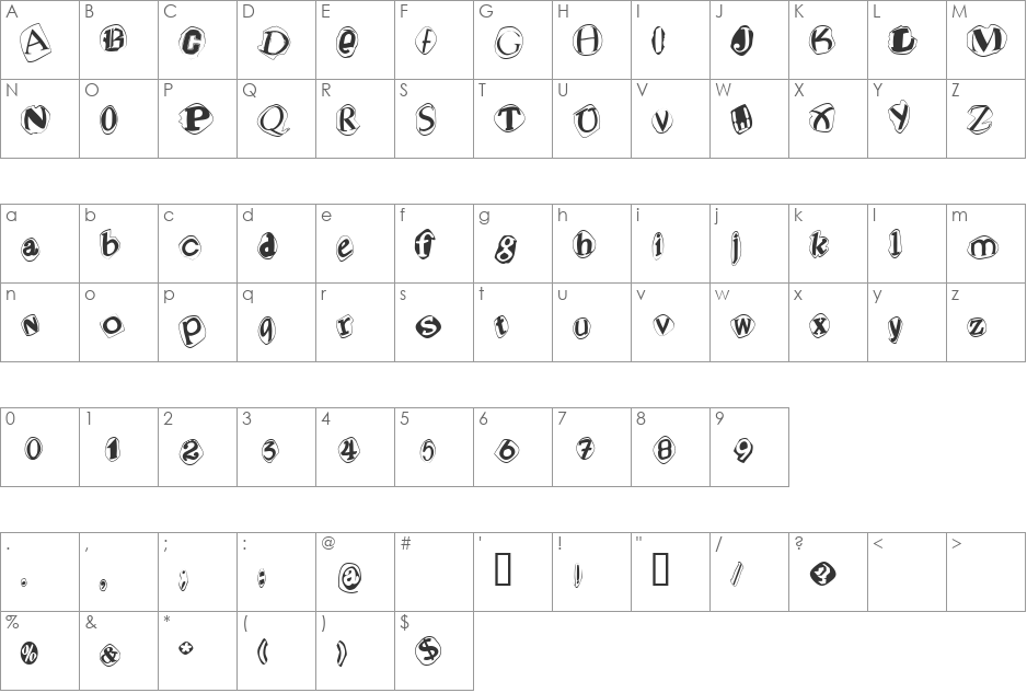 BlackMailK font character map preview