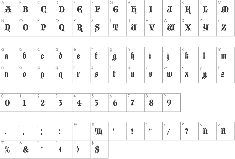 Blackmoor LET font character map preview