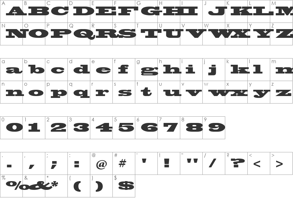 Blackoak Std font character map preview