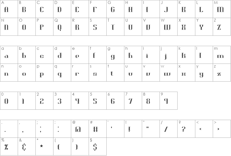 Blackoninaut BRK font character map preview