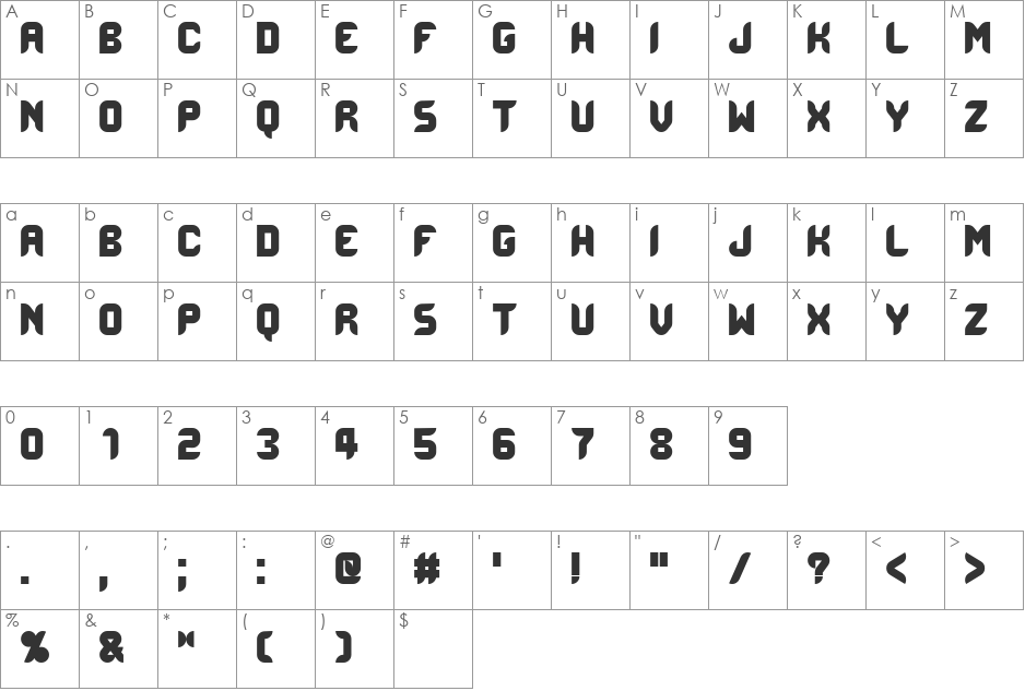 BlackoronAlp font character map preview