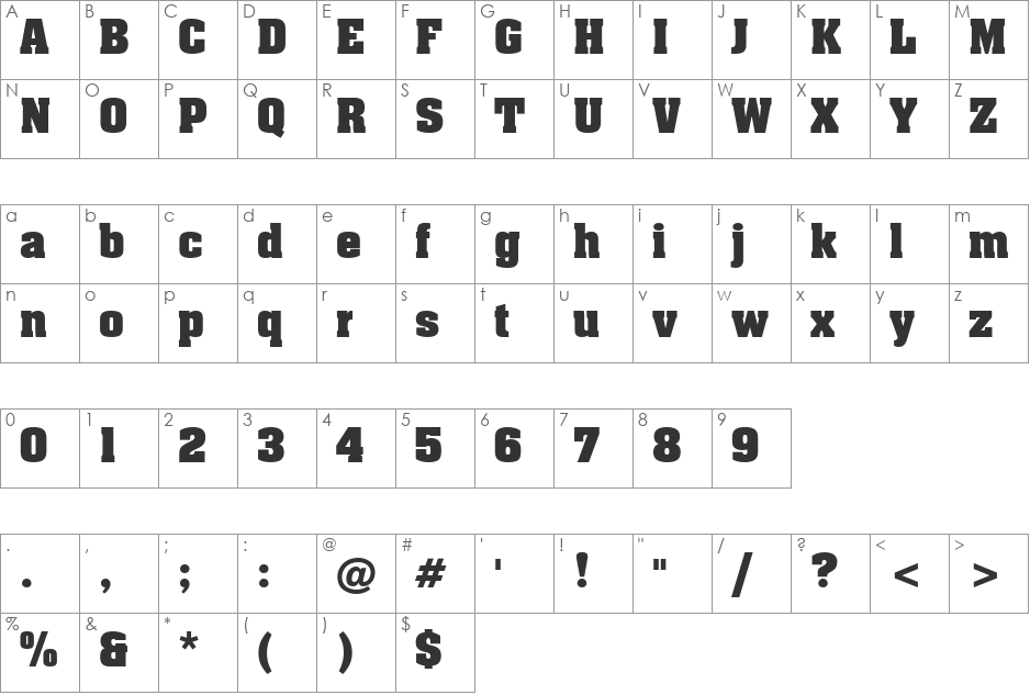 Blacksmith font character map preview