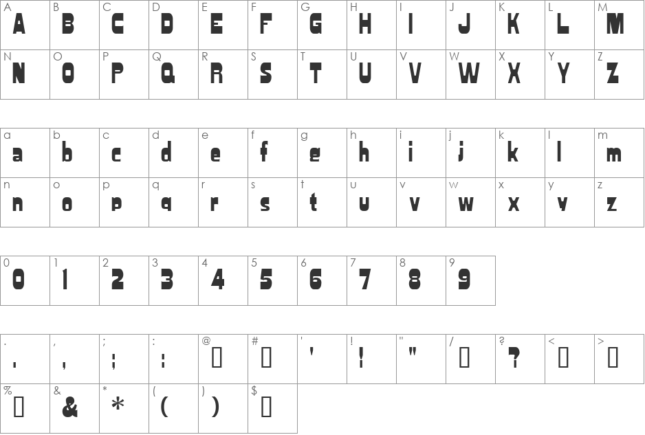 Blacktop font character map preview