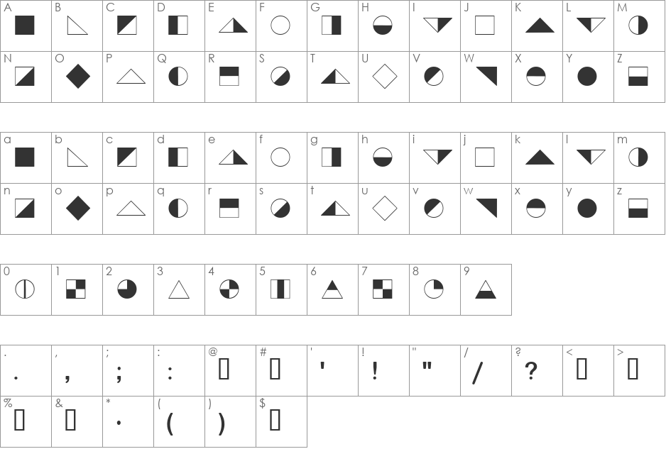 Blackwhite font character map preview