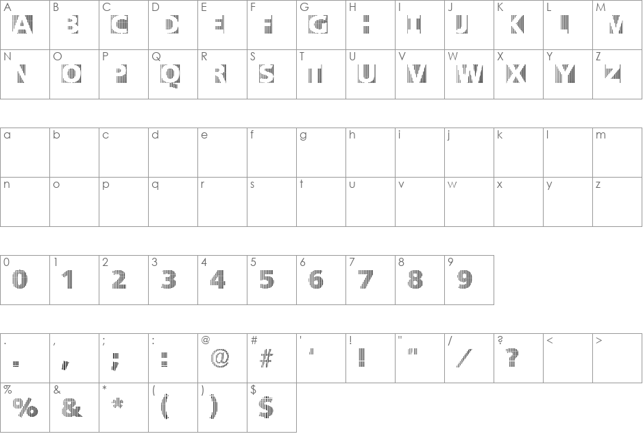 BlackWhiteGridsA font character map preview