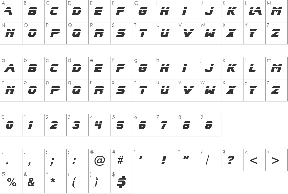 Blade Runner font character map preview