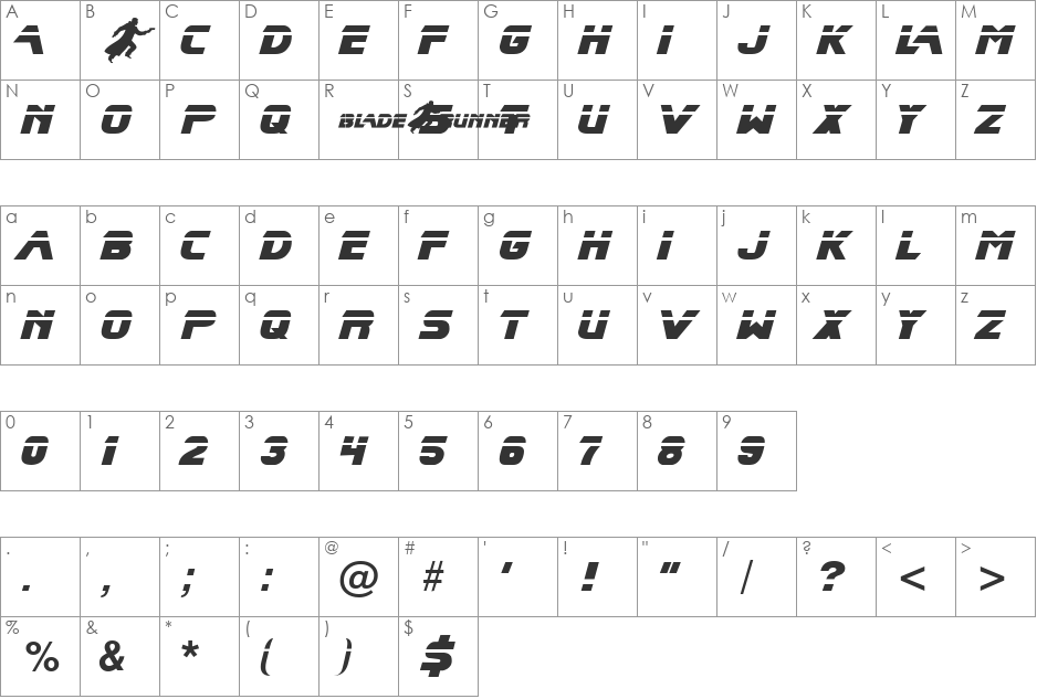 Blade Runner Movie Font 2 font character map preview