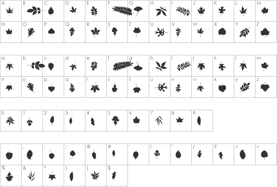 Blaetter font character map preview