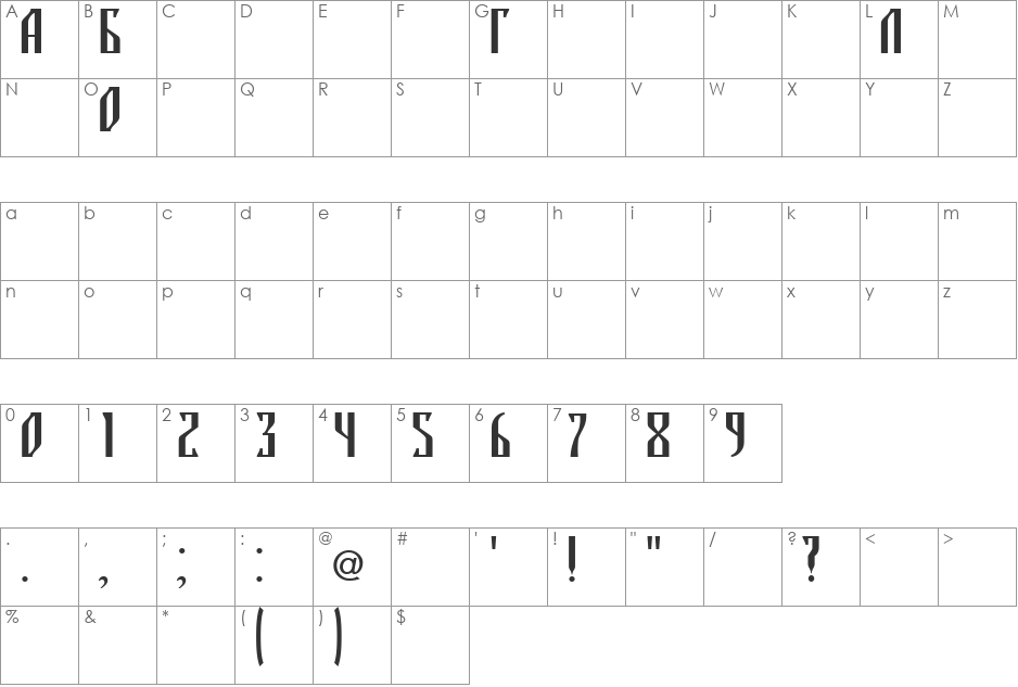 BLAGO font character map preview