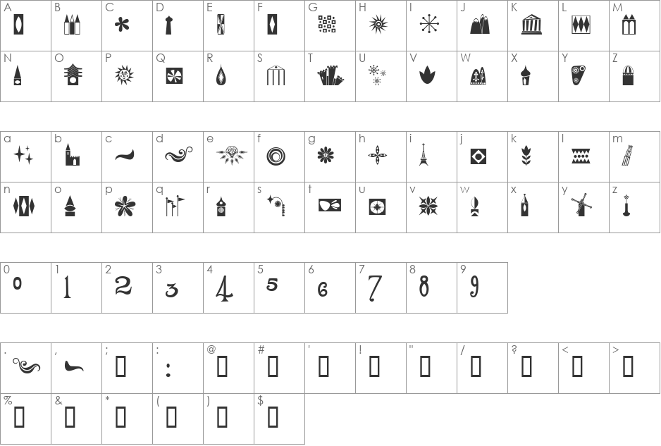 Blairesque Happy Grams JF font character map preview