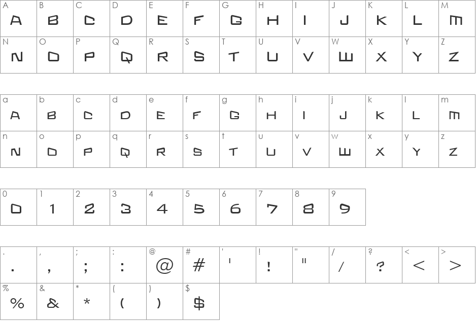 Blaise Gothic font character map preview