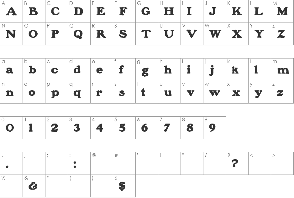 Blanchard Inland font character map preview
