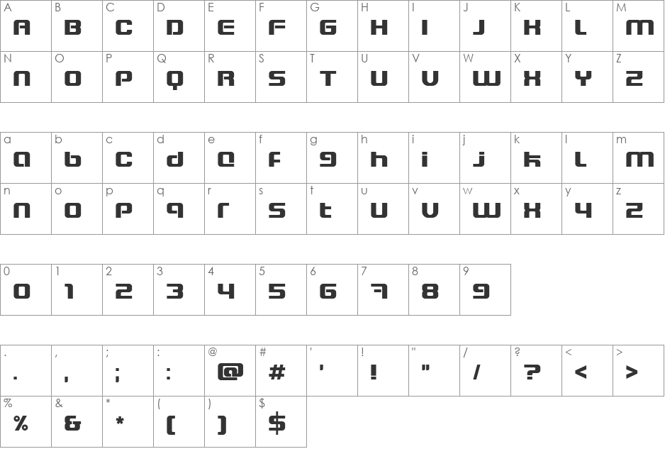 Blaster Eternal font character map preview